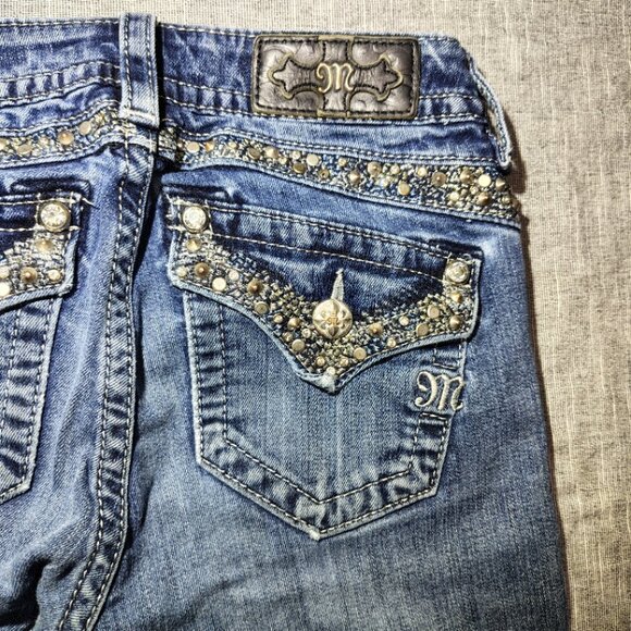 Miss Me Jeans Womens Size 26 Blue Mid Rise Boot Cut Embellished Flap Stud Denim - Picture 12 of 15